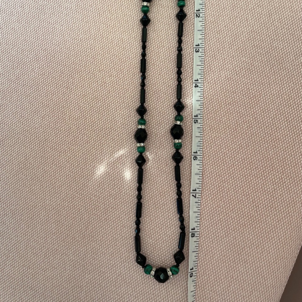 38" Long Black - Green - Sparkly Costume Necklace